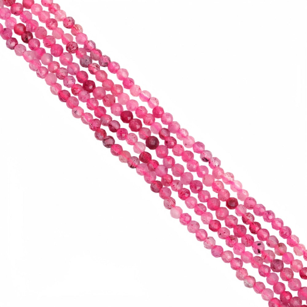 AAA+ natural strawberry quartz micro faceted beads in 2mm, 3mm, 4mm. Vivid pinkish-red stone spacer beads for delicate bracelets and DIY jewelry making