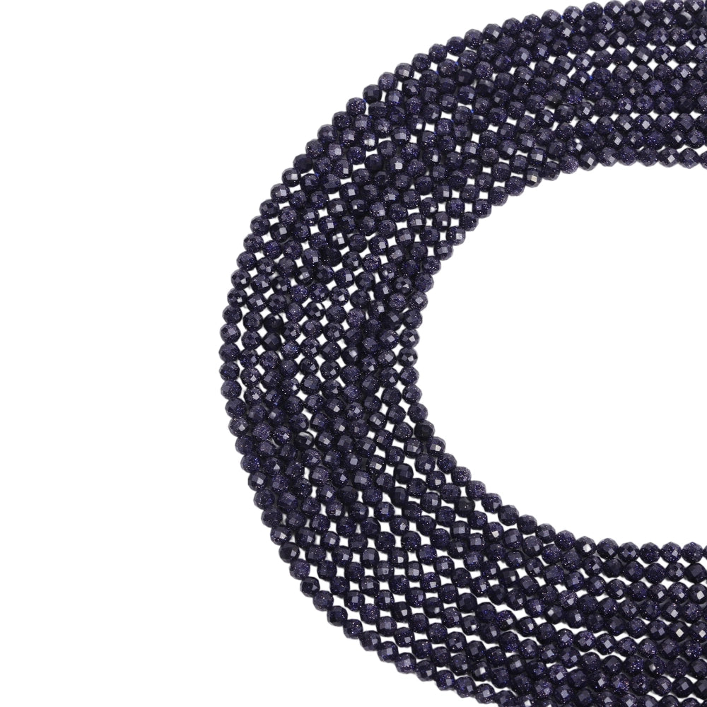 Blue sandstone micro faceted beads in 2mm, 3mm, 4mm. Sparkling deep blue glitter stone spacer beads for delicate bracelets and DIY jewelry making