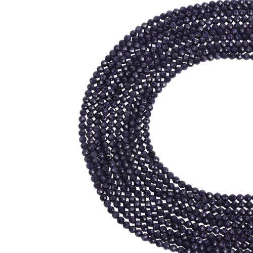 Blue sandstone micro faceted beads in 2mm, 3mm, 4mm. Sparkling deep blue glitter stone spacer beads for delicate bracelets and DIY jewelry making