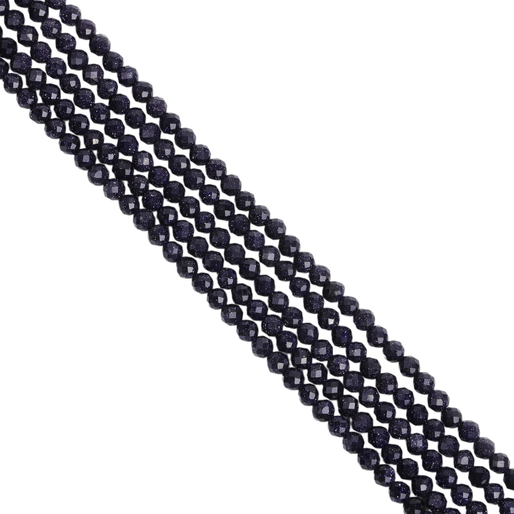 Blue sandstone micro faceted beads in 2mm, 3mm, 4mm. Sparkling deep blue glitter stone spacer beads for delicate bracelets and DIY jewelry making