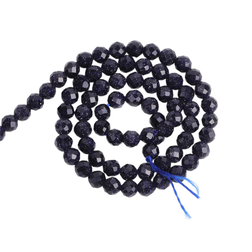 Blue sandstone micro faceted beads in 2mm, 3mm, 4mm. Sparkling deep blue glitter stone spacer beads for delicate bracelets and DIY jewelry making