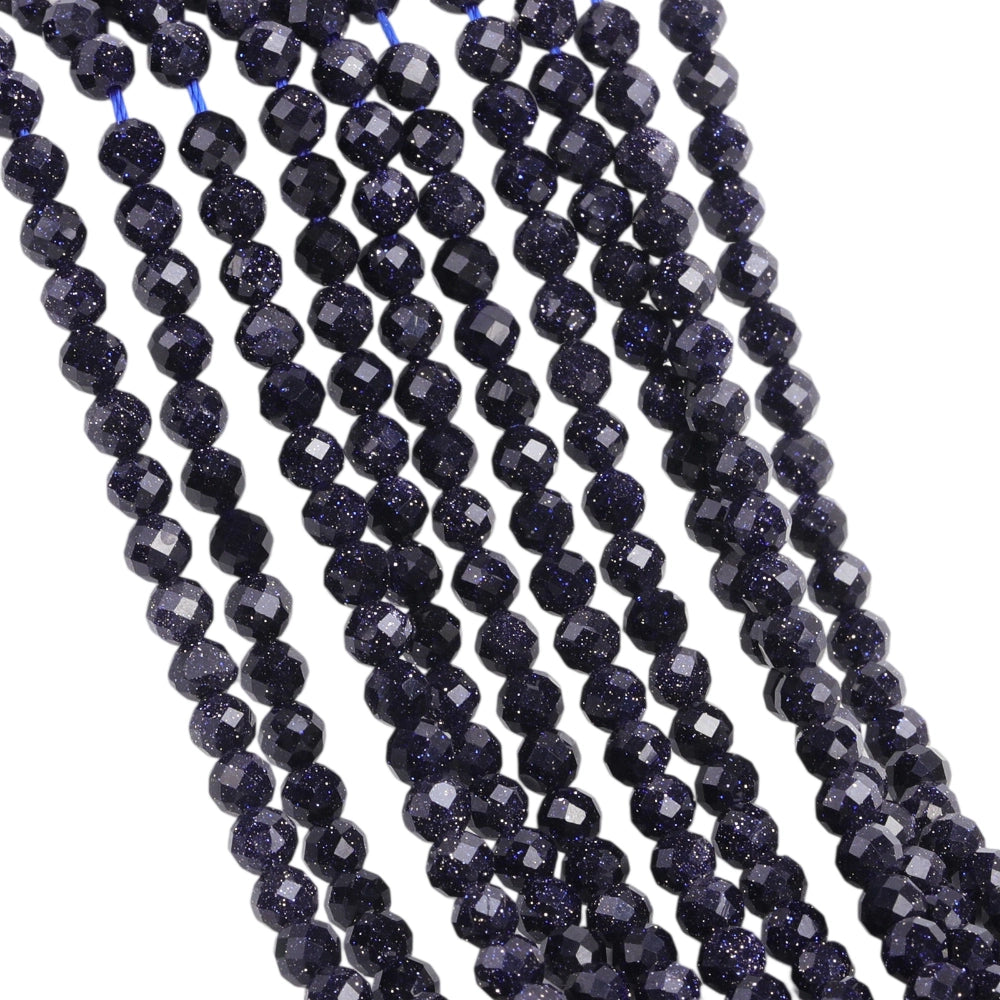 Blue sandstone micro faceted beads in 2mm, 3mm, 4mm. Sparkling deep blue glitter stone spacer beads for delicate bracelets and DIY jewelry making