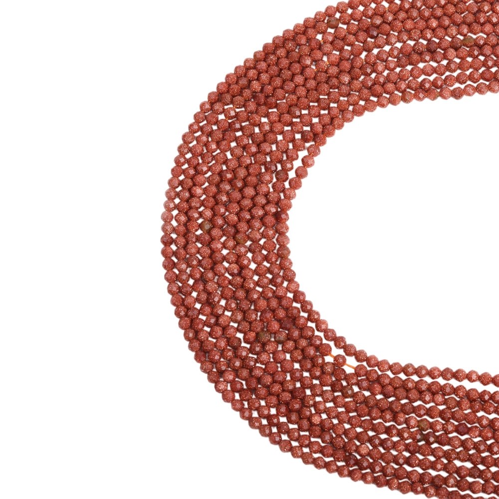 Brown goldstone micro faceted beads in 2mm, 3mm, 4mm. Sparkling copper glitter stone spacer beads for delicate bracelets and DIY jewelry making
