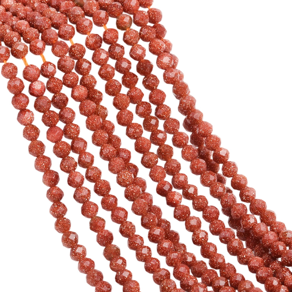 Brown goldstone micro faceted beads in 2mm, 3mm, 4mm. Sparkling copper glitter stone spacer beads for delicate bracelets and DIY jewelry making