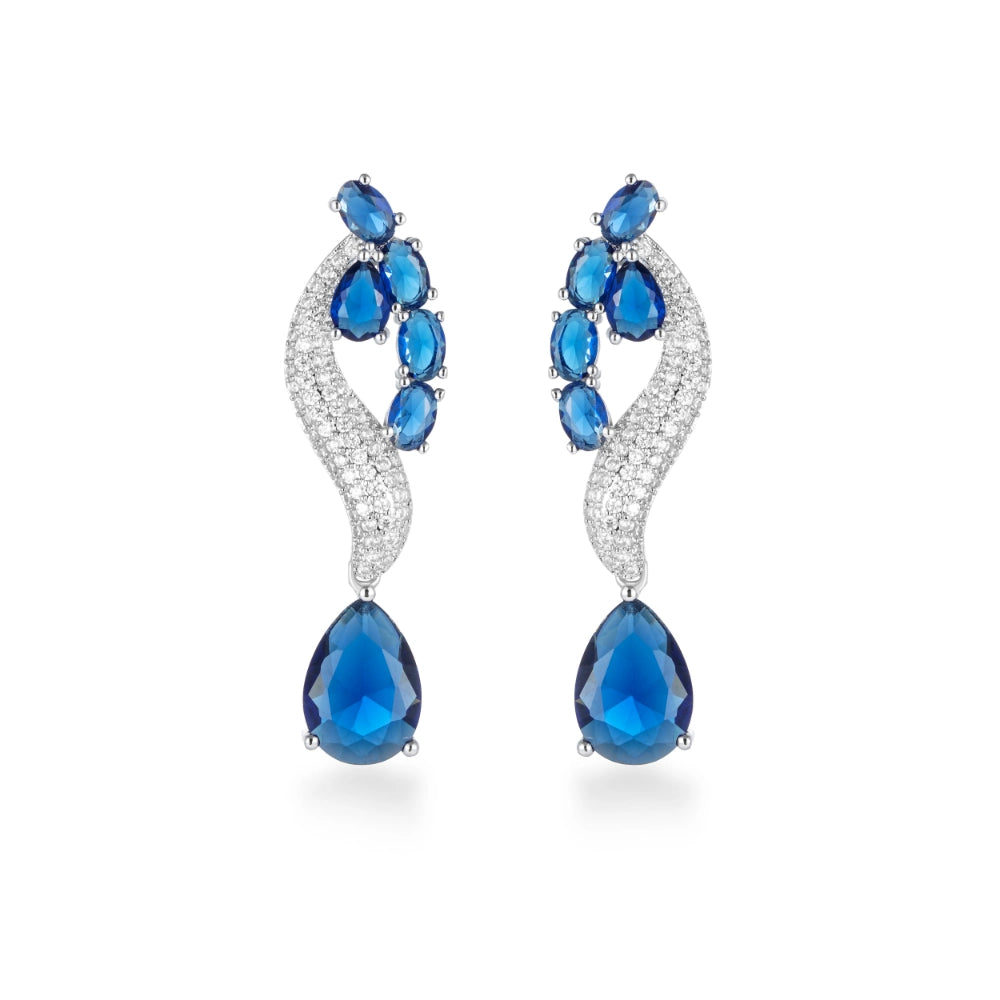 Emerald green and sapphire blue zircon jewelry set with silver-plated copper. Includes necklace, ring, earrings, and bracelet for weddings and formal wear