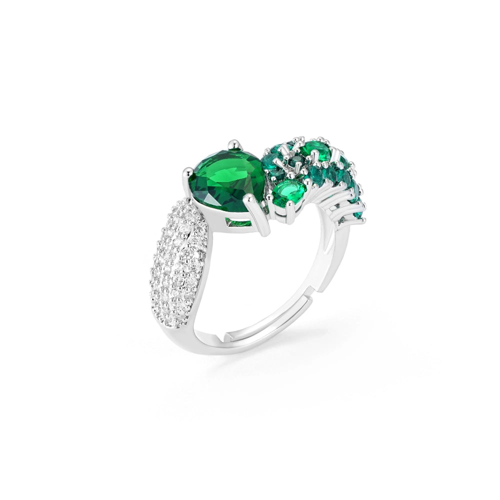 Emerald green zircon jewelry set with silver-plated copper. Includes necklace, ring, earrings, and bracelet for weddings and formal wear