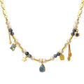 Main product shot of geometric natural stone and freshwater pearl necklace with gold copper links