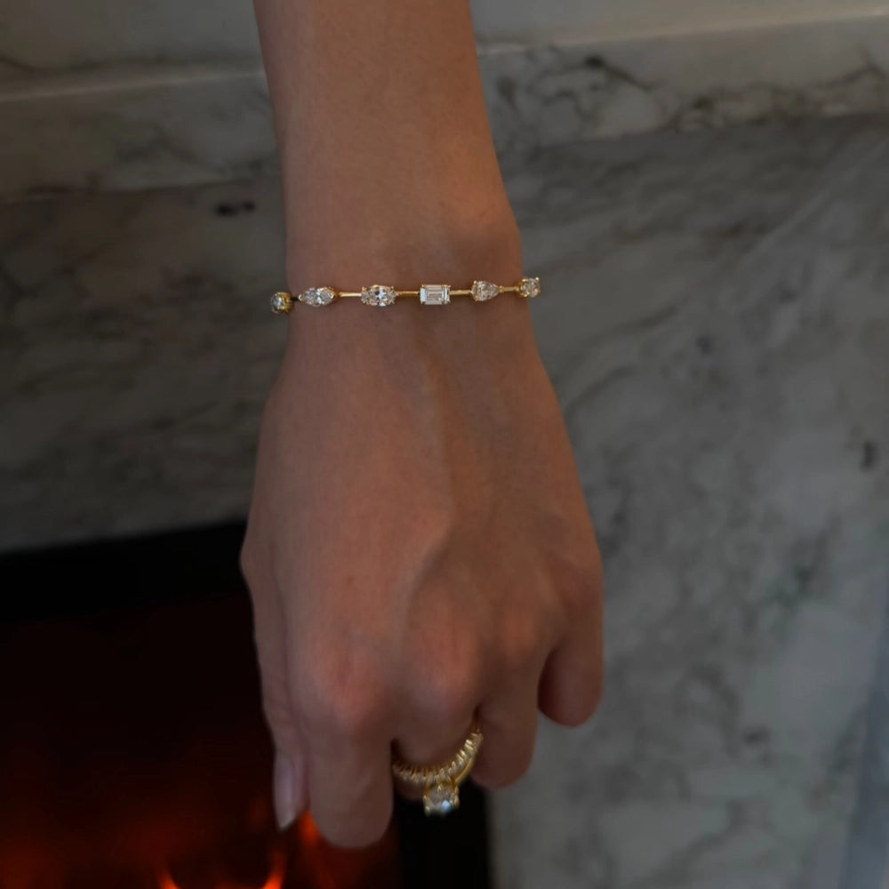 Everyday wear styling of lab-grown diamond fancy cut bracelet, light and comfortable gold-plated 925 silver jewelry