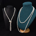Long freshwater pearl sweater necklace with 8-9mm natural pearls, extra-long 140-160cm chain for women