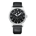 Men's black dial aviator automatic mechanical watch with perpetual calendar and moon phase display