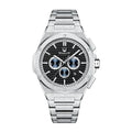 Men's frosted steel octagonal automatic watch with black waffle grid dial and integrated bracelet