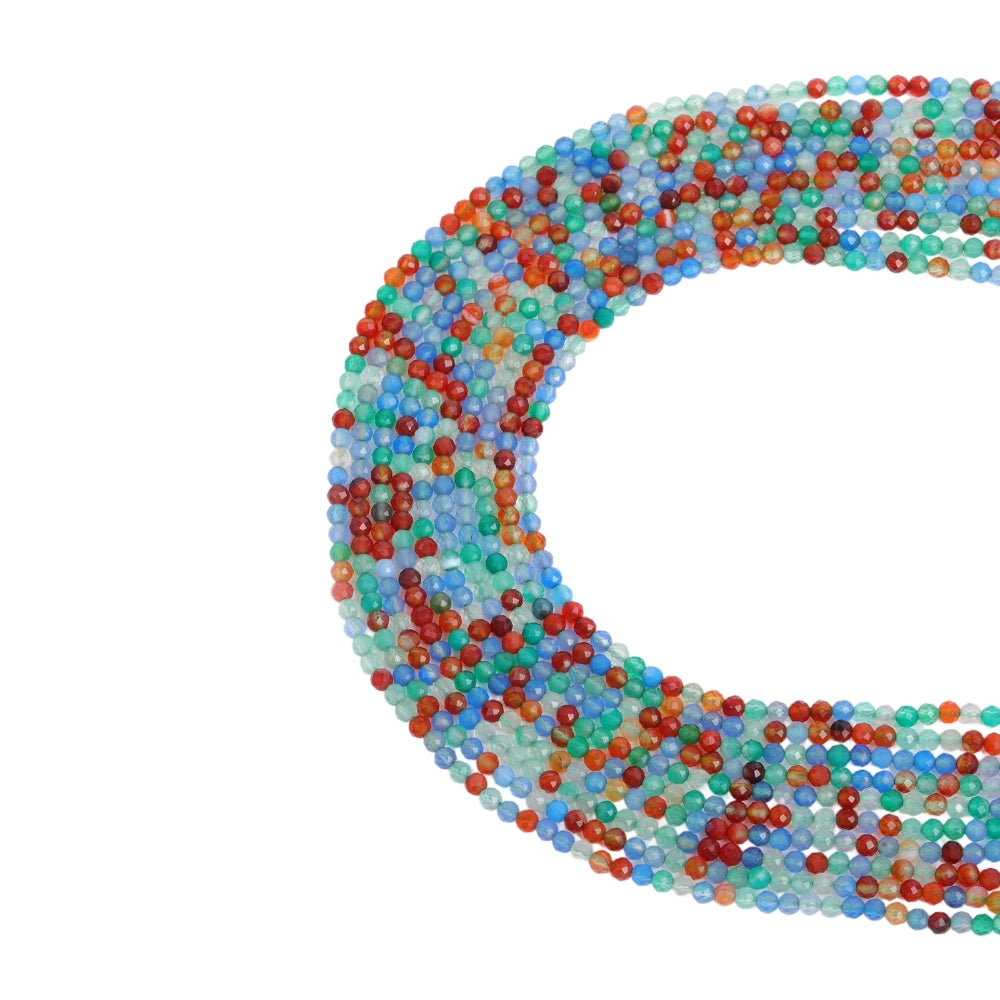 Mixed color agate micro faceted beads in 2mm, 3mm, 4mm. Rainbow stone spacer beads for delicate bracelets and DIY jewelry making