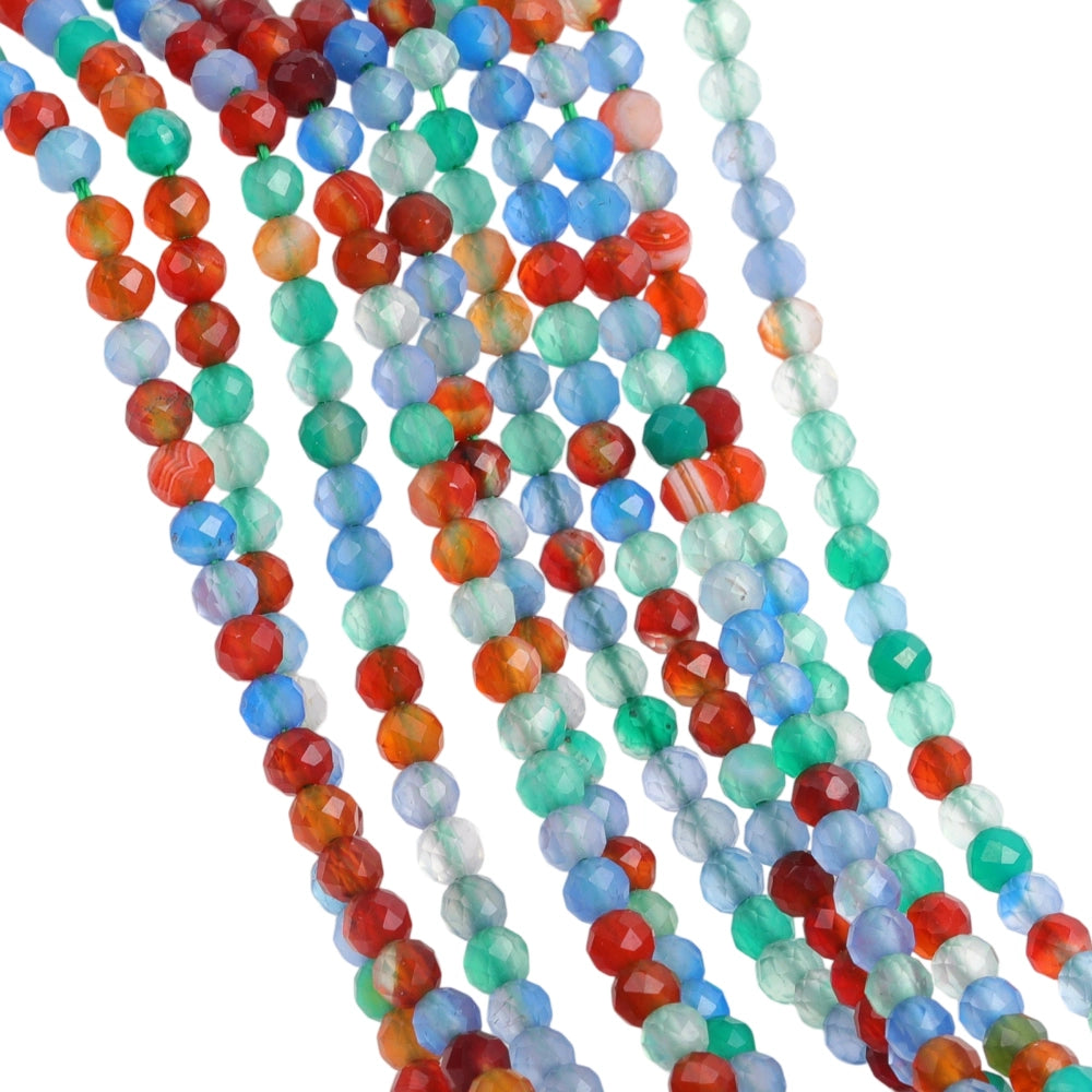 Mixed color agate micro faceted beads in 2mm, 3mm, 4mm. Rainbow stone spacer beads for delicate bracelets and DIY jewelry making