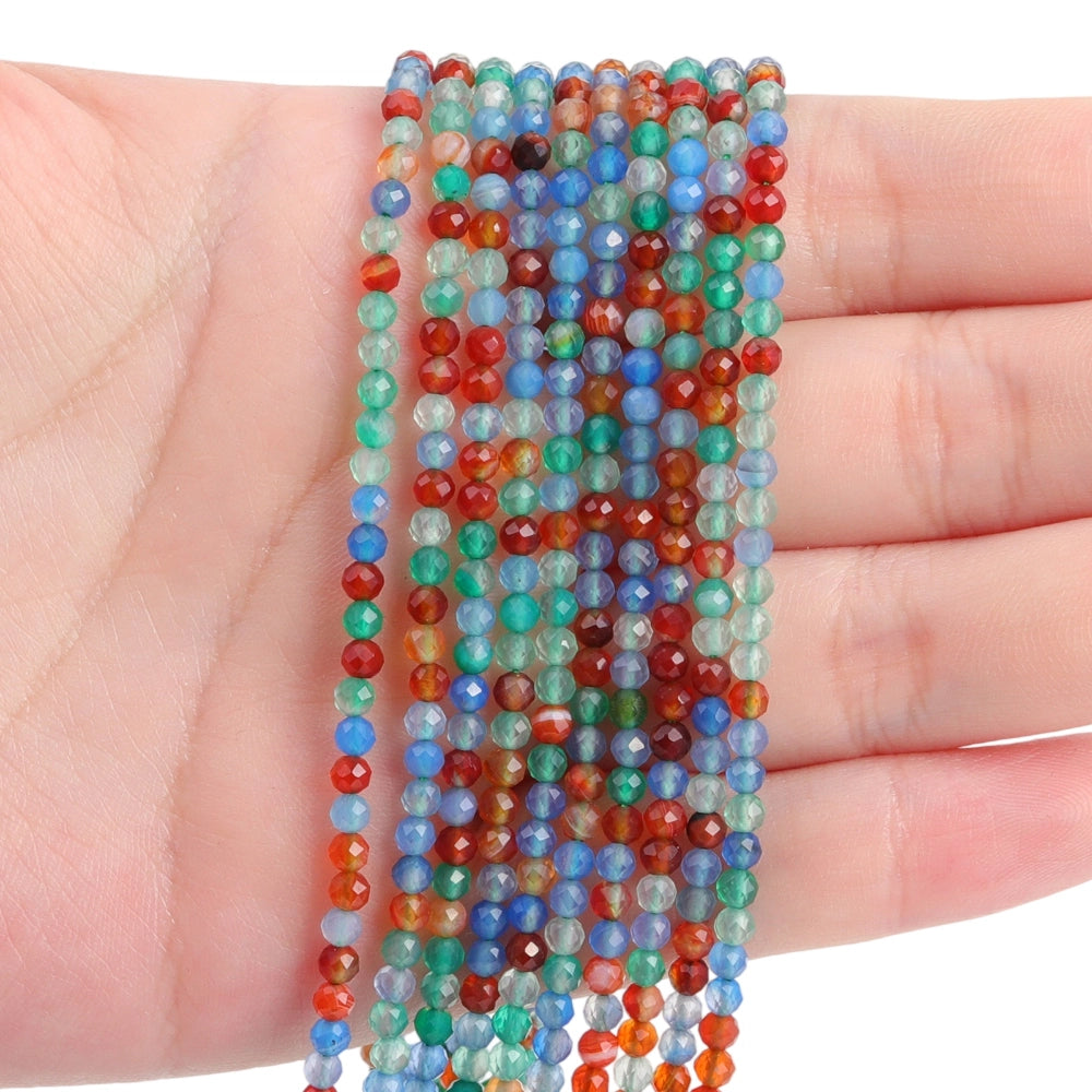 Mixed color agate micro faceted beads in 2mm, 3mm, 4mm. Rainbow stone spacer beads for delicate bracelets and DIY jewelry making