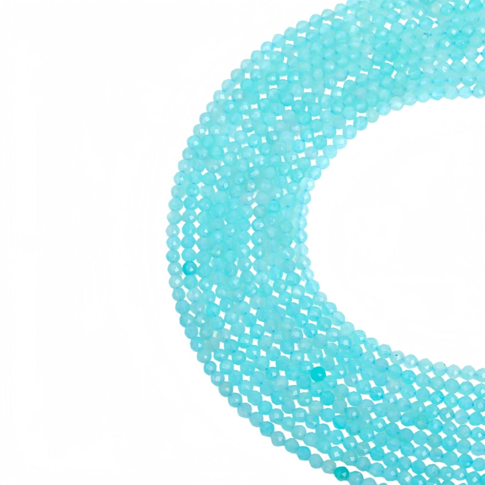 Natural amazonite micro faceted beads in 2mm, 3mm, 4mm. Turquoise blue stone spacer beads for delicate bracelets and DIY jewelry making