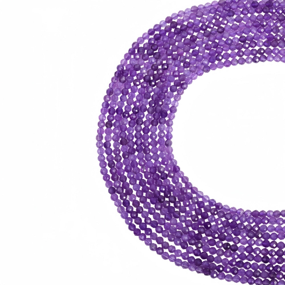 Natural amethyst micro faceted beads in 2mm, 3mm, 4mm. Deep purple stone spacer beads for delicate bracelets and DIY jewelry making