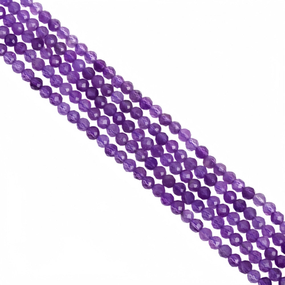 Natural amethyst micro faceted beads in 2mm, 3mm, 4mm. Deep purple stone spacer beads for delicate bracelets and DIY jewelry making