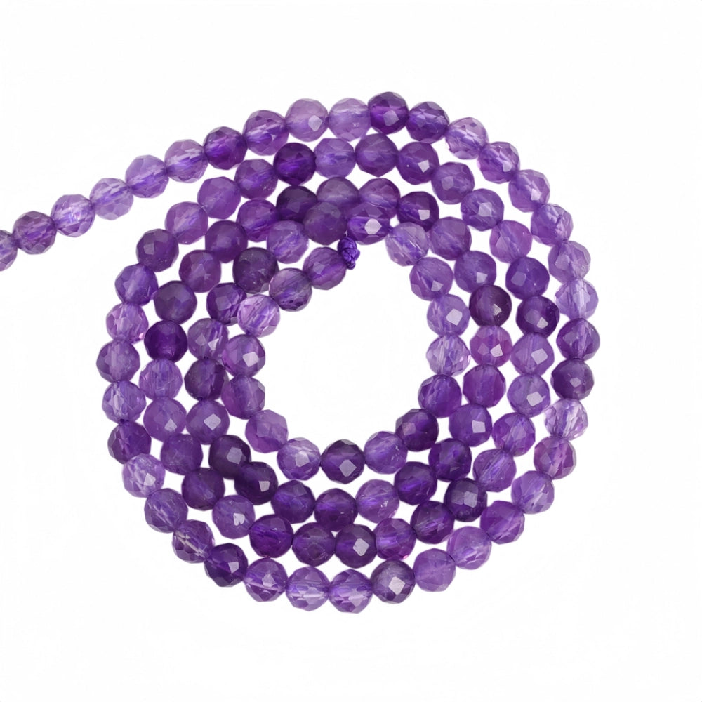Natural amethyst micro faceted beads in 2mm, 3mm, 4mm. Deep purple stone spacer beads for delicate bracelets and DIY jewelry making
