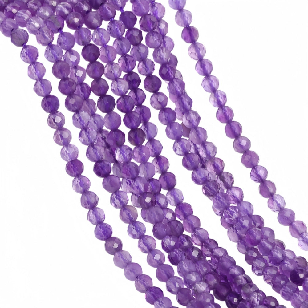 Natural amethyst micro faceted beads in 2mm, 3mm, 4mm. Deep purple stone spacer beads for delicate bracelets and DIY jewelry making