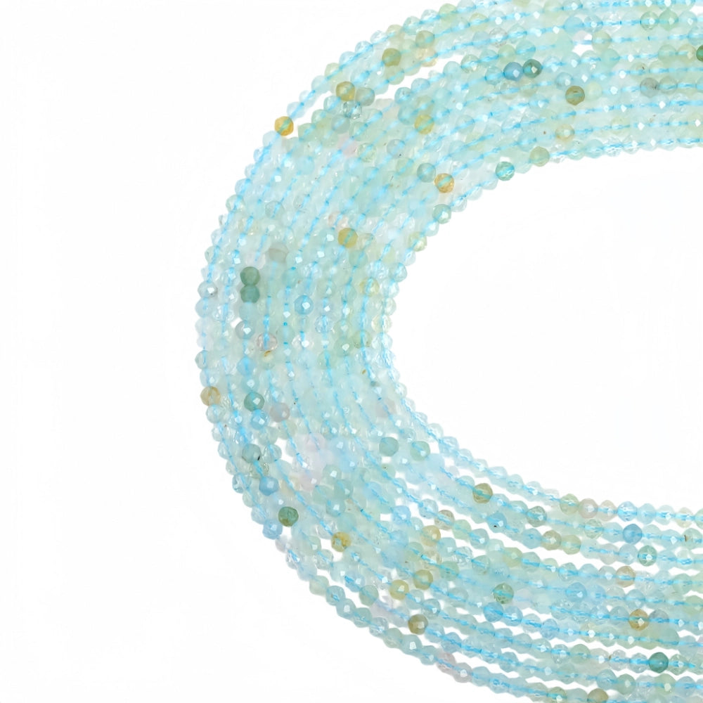 Natural aquamarine micro faceted beads in 2mm, 3mm, 4mm. Icy blue stone spacer beads for delicate bracelets and DIY jewelry making