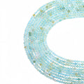 Natural aquamarine micro faceted beads in 2mm, 3mm, 4mm. Icy blue stone spacer beads for delicate bracelets and DIY jewelry making