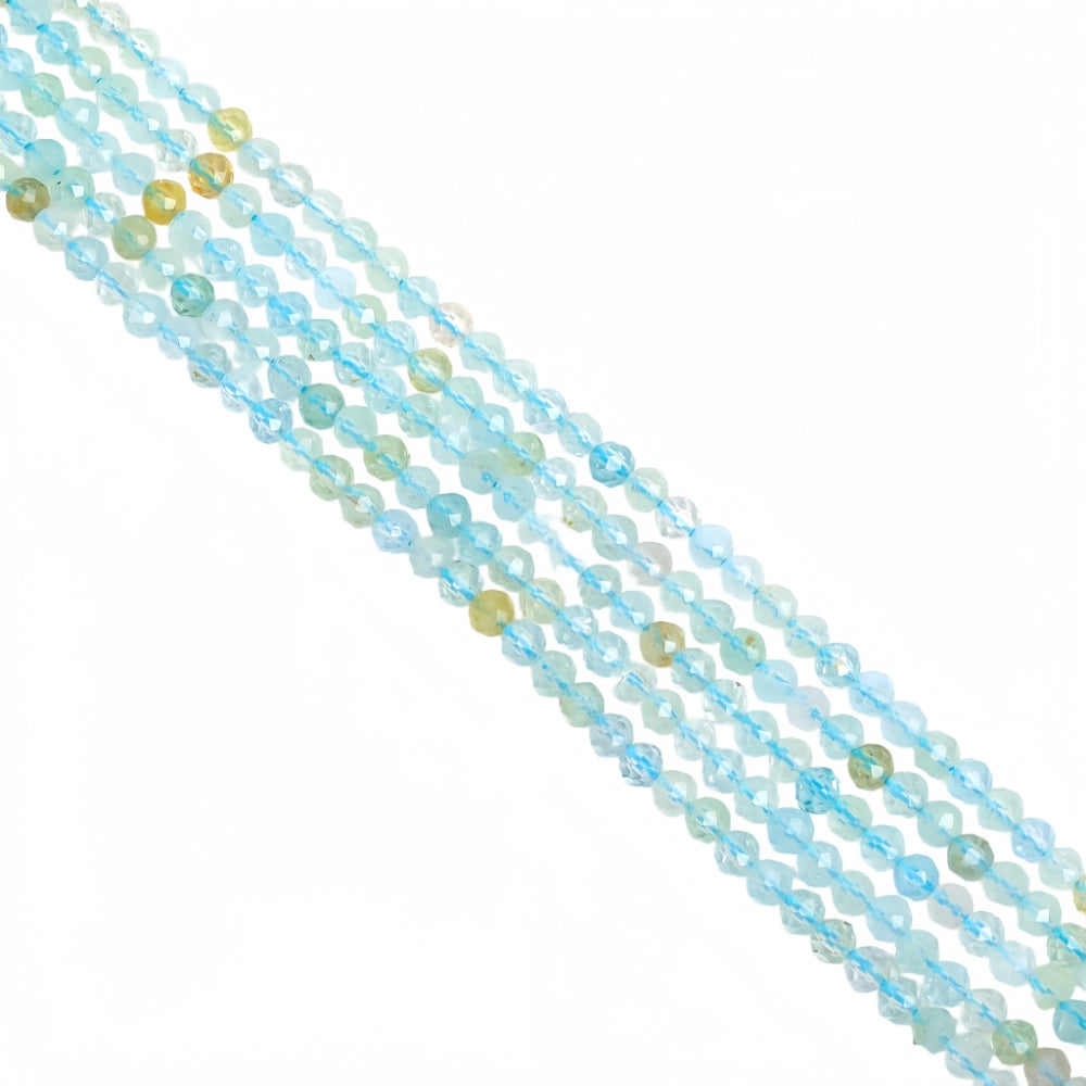 Natural aquamarine micro faceted beads in 2mm, 3mm, 4mm. Icy blue stone spacer beads for delicate bracelets and DIY jewelry making