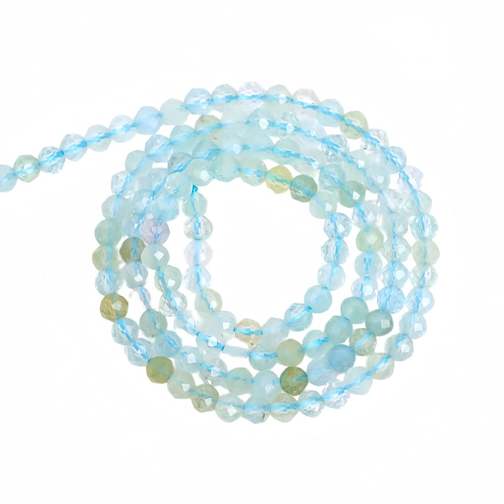 Natural aquamarine micro faceted beads in 2mm, 3mm, 4mm. Icy blue stone spacer beads for delicate bracelets and DIY jewelry making