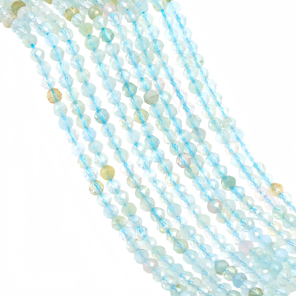Natural aquamarine micro faceted beads in 2mm, 3mm, 4mm. Icy blue stone spacer beads for delicate bracelets and DIY jewelry making