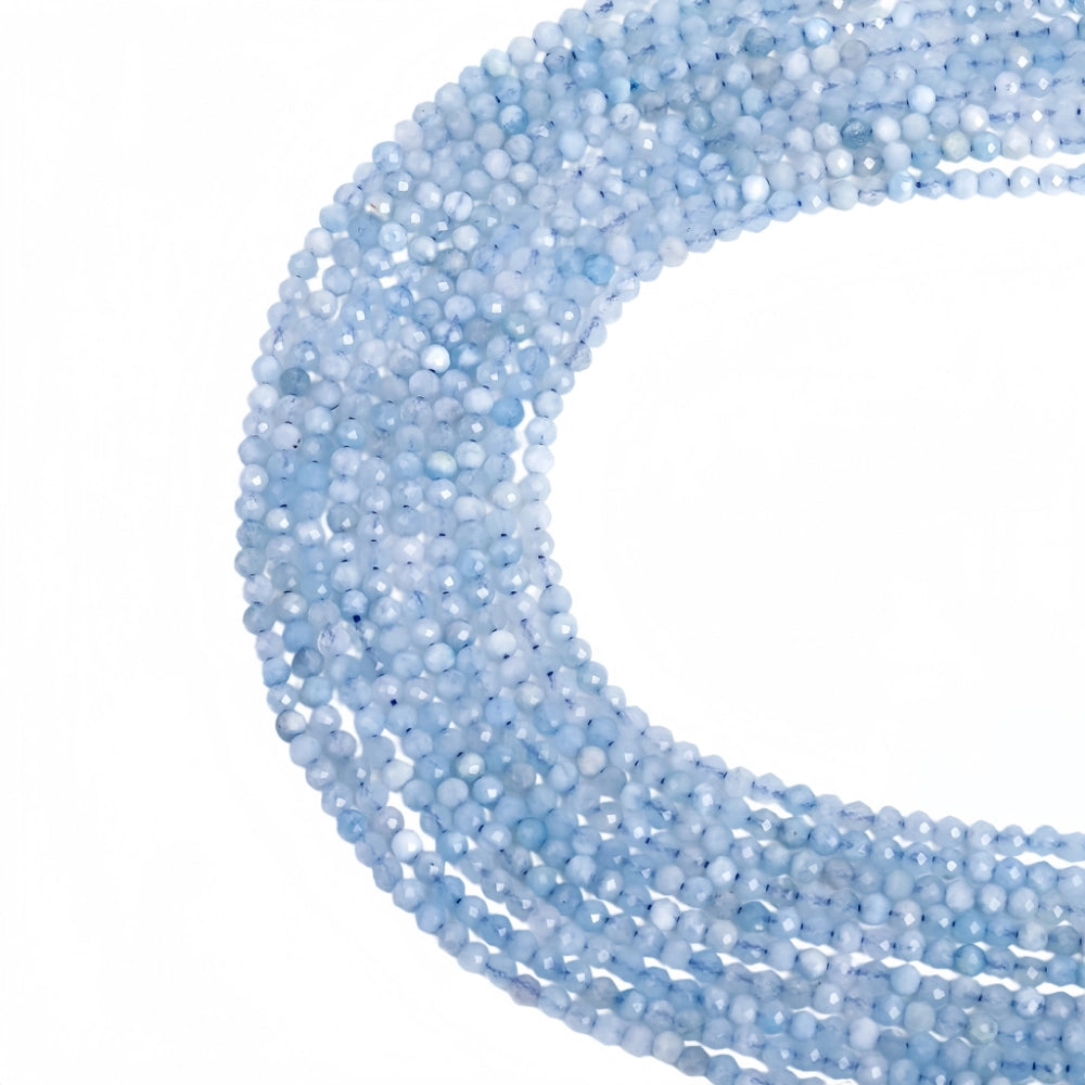 Natural aquamarine micro faceted beads in 2mm, 3mm, 4mm. Icy blue stone spacer beads for delicate bracelets and DIY jewelry making