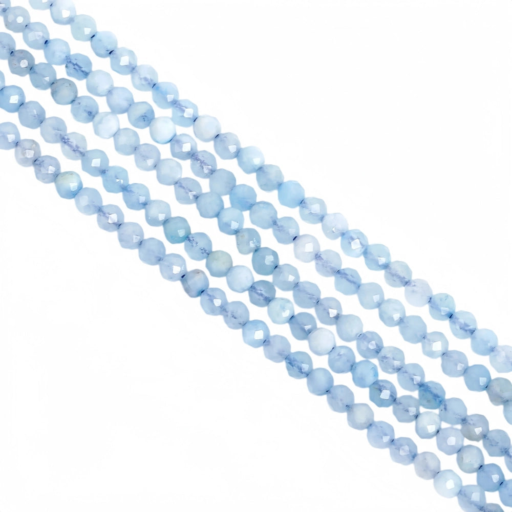 Natural aquamarine micro faceted beads in 2mm, 3mm, 4mm. Icy blue stone spacer beads for delicate bracelets and DIY jewelry making
