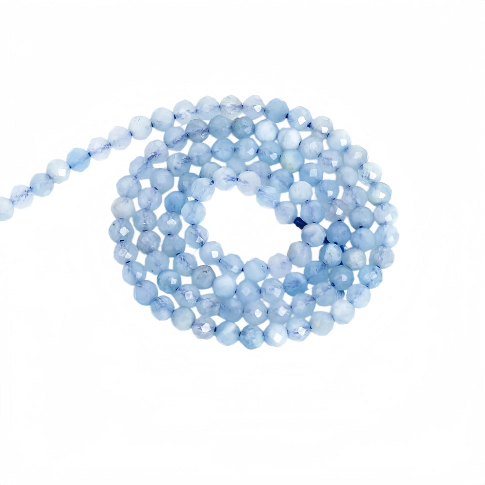Natural aquamarine micro faceted beads in 2mm, 3mm, 4mm. Icy blue stone spacer beads for delicate bracelets and DIY jewelry making