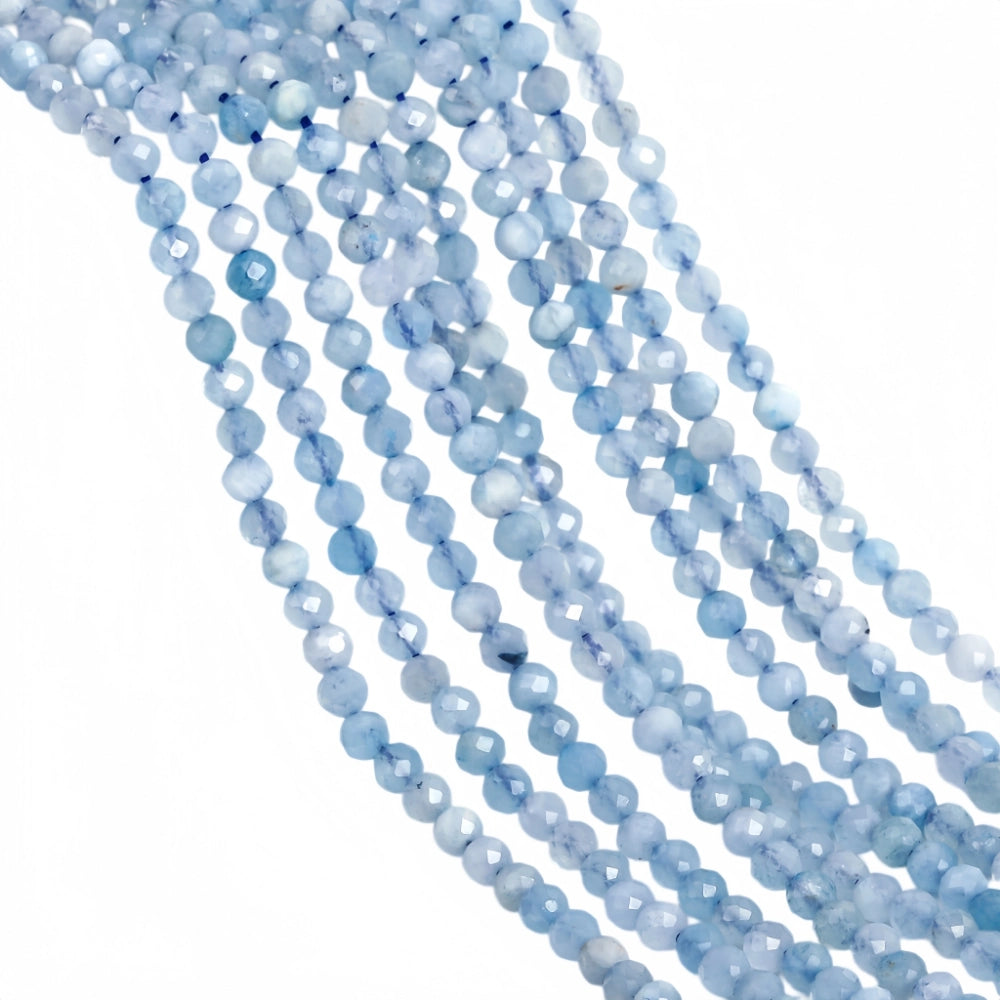 Natural aquamarine micro faceted beads in 2mm, 3mm, 4mm. Icy blue stone spacer beads for delicate bracelets and DIY jewelry making