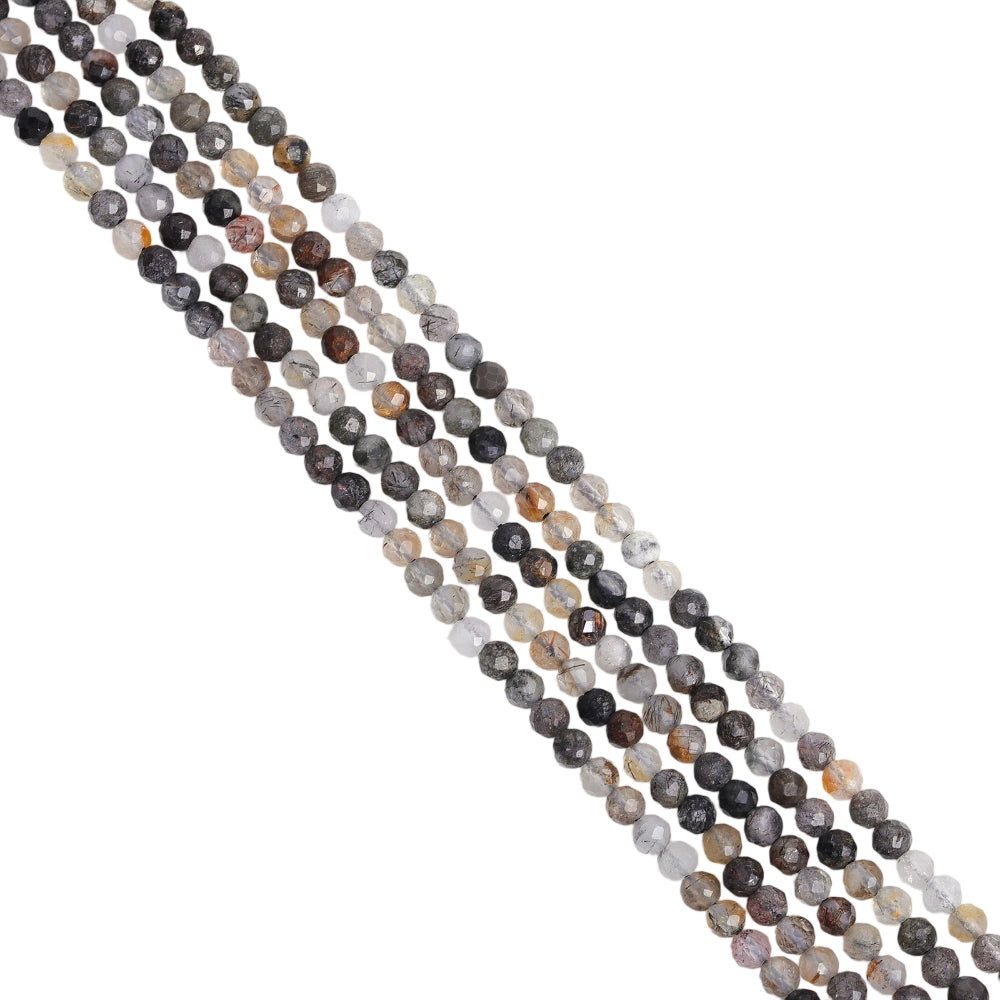 Genuine natural black rutilated quartz micro faceted beads. Sparkling black and clear spacer beads in 2mm 3mm 4mm for minimalist layered necklaces and boutique jewelry