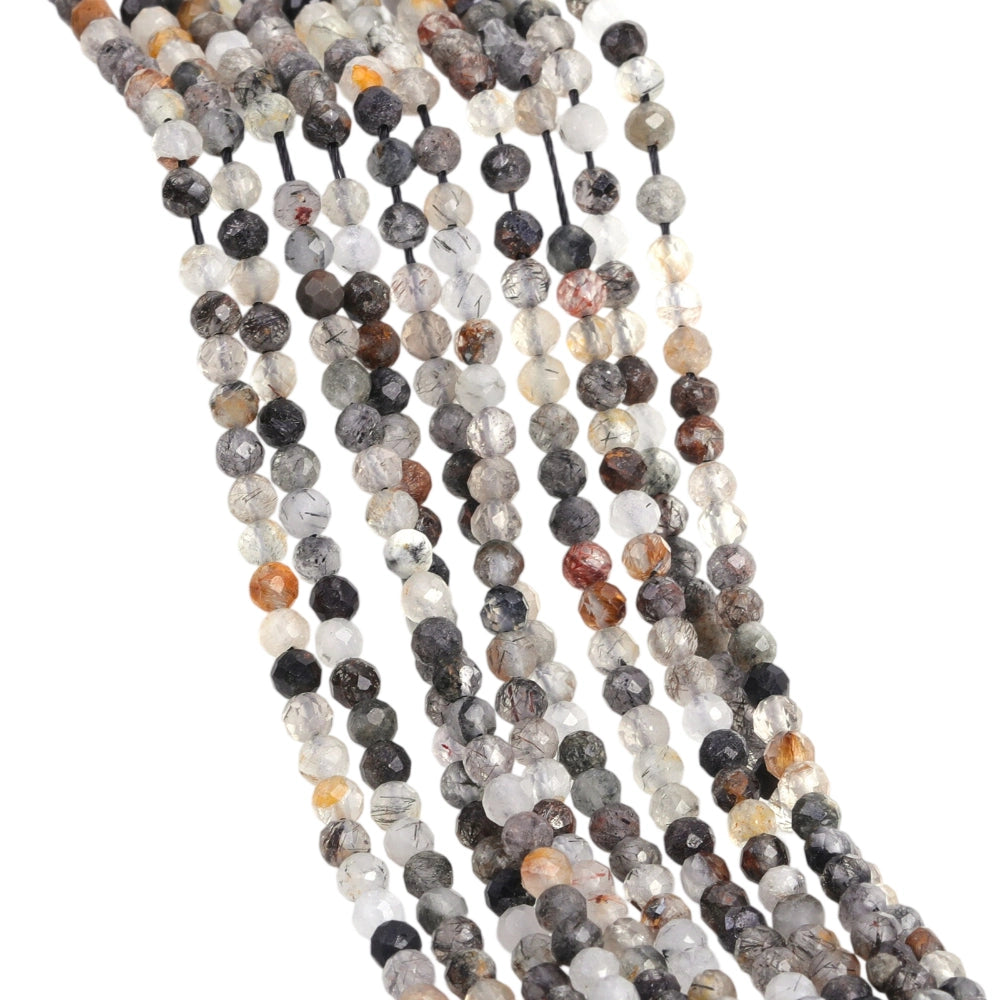 Genuine natural black rutilated quartz micro faceted beads. Sparkling black and clear spacer beads in 2mm 3mm 4mm for minimalist layered necklaces and boutique jewelry