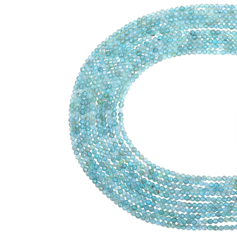 Natural blue apatite micro faceted beads in 2mm, 3mm, 4mm. Blue-green stone spacer beads for delicate bracelets and DIY jewelry making
