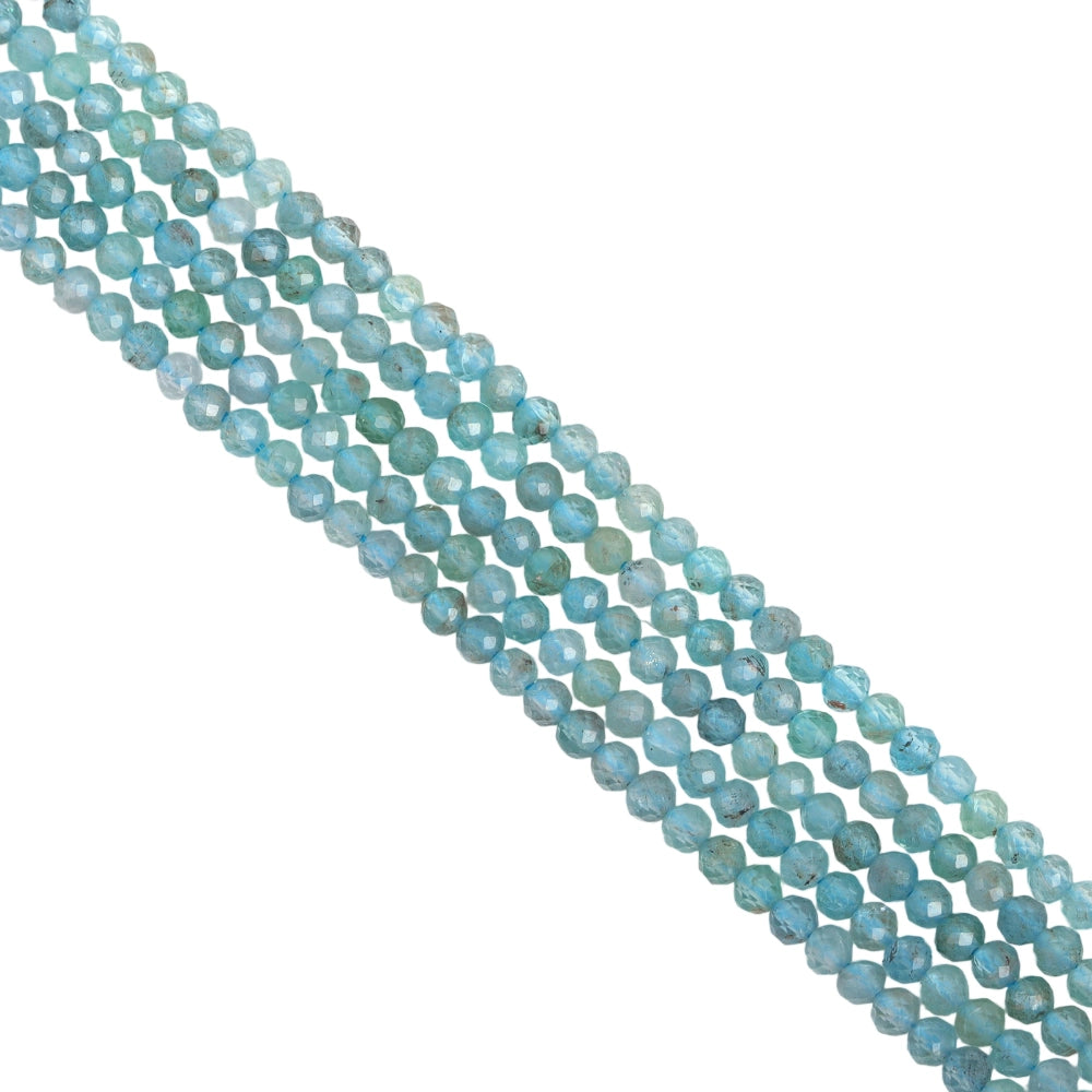 Natural blue apatite micro faceted beads in 2mm, 3mm, 4mm. Blue-green stone spacer beads for delicate bracelets and DIY jewelry making