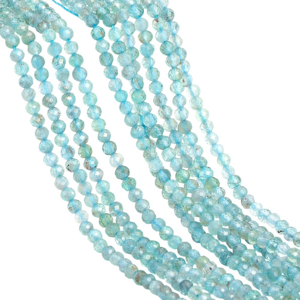 Natural blue apatite micro faceted beads in 2mm, 3mm, 4mm. Blue-green stone spacer beads for delicate bracelets and DIY jewelry making