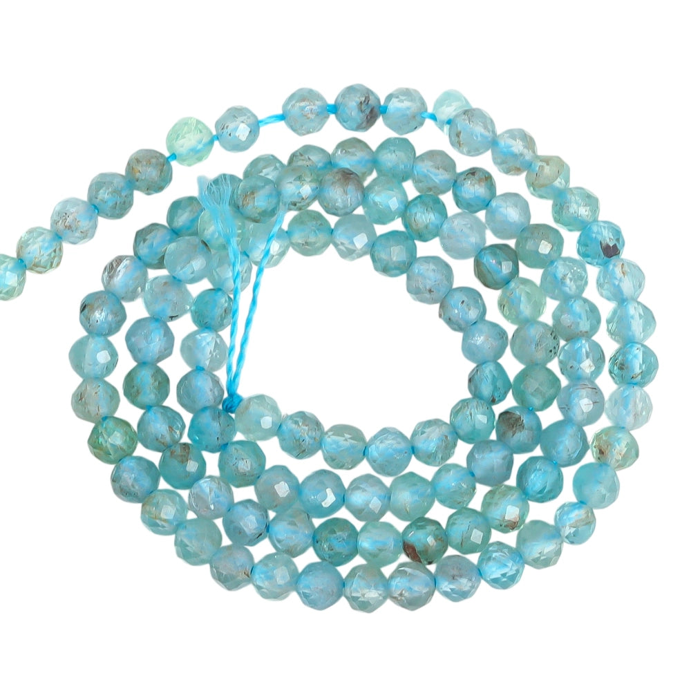 Natural blue apatite micro faceted beads in 2mm, 3mm, 4mm. Blue-green stone spacer beads for delicate bracelets and DIY jewelry making