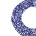 Natural blue sodalite micro faceted beads in 2mm, 3mm, 4mm. Deep blue stone spacer beads for delicate bracelets and DIY jewelry making