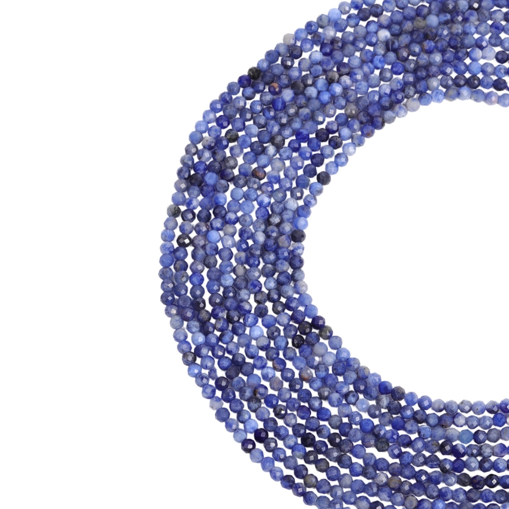 Natural blue sodalite micro faceted beads in 2mm, 3mm, 4mm. Deep blue stone spacer beads for delicate bracelets and DIY jewelry making