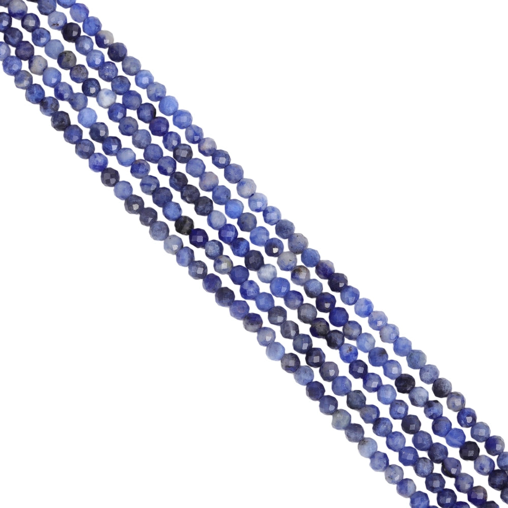 Natural blue sodalite micro faceted beads in 2mm, 3mm, 4mm. Deep blue stone spacer beads for delicate bracelets and DIY jewelry making