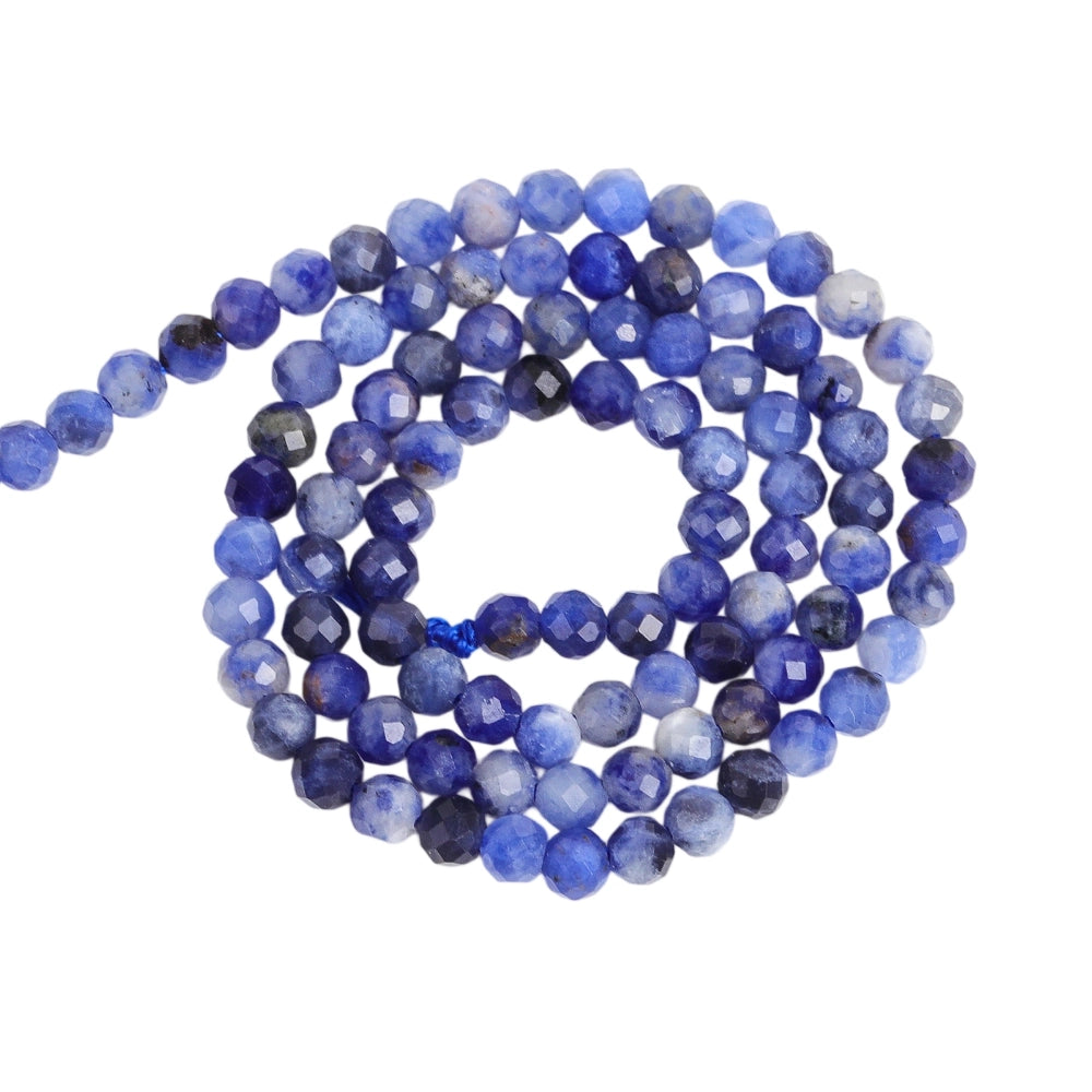 Natural blue sodalite micro faceted beads in 2mm, 3mm, 4mm. Deep blue stone spacer beads for delicate bracelets and DIY jewelry making