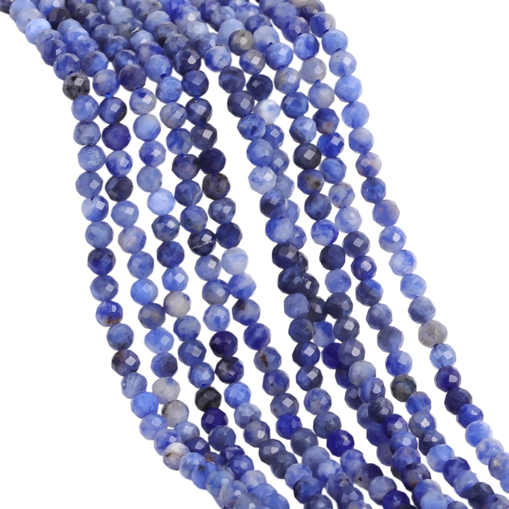 Natural blue sodalite micro faceted beads in 2mm, 3mm, 4mm. Deep blue stone spacer beads for delicate bracelets and DIY jewelry making