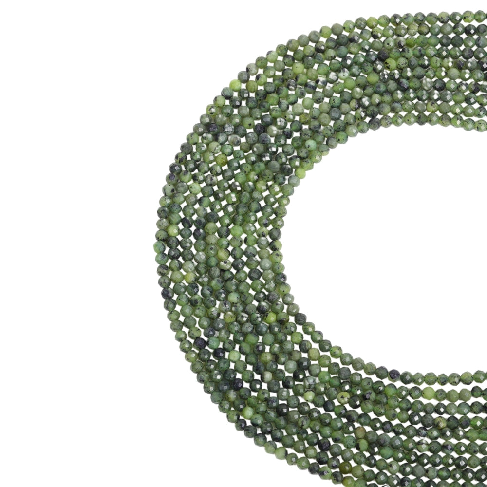 Natural Canadian jade micro faceted beads in 2mm, 3mm, 4mm. Green stone spacer beads for delicate bracelets and DIY jewelry making