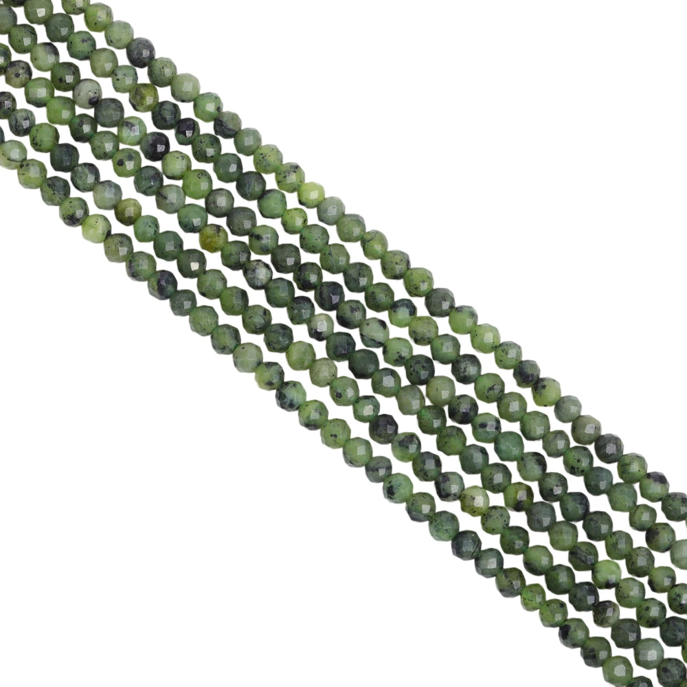Natural Canadian jade micro faceted beads in 2mm, 3mm, 4mm. Green stone spacer beads for delicate bracelets and DIY jewelry making
