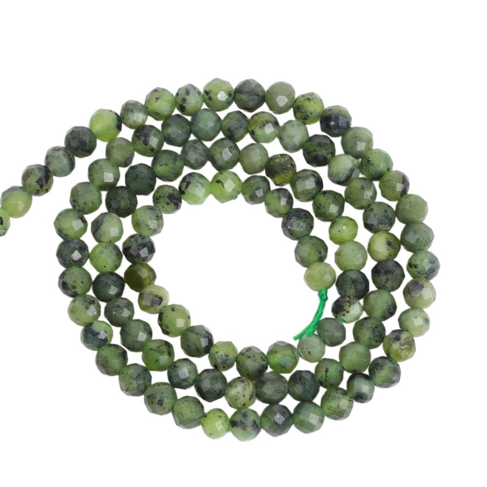 Natural Canadian jade micro faceted beads in 2mm, 3mm, 4mm. Green stone spacer beads for delicate bracelets and DIY jewelry making