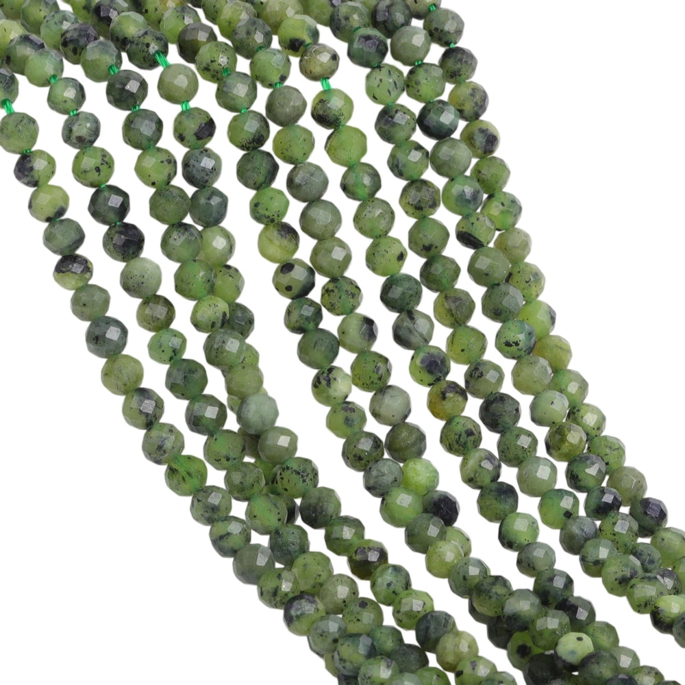 Natural Canadian jade micro faceted beads in 2mm, 3mm, 4mm. Green stone spacer beads for delicate bracelets and DIY jewelry making