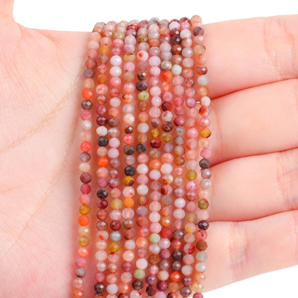 Natural candy agate micro faceted beads in 2mm, 3mm, 4mm. Multi-color stone spacer beads for delicate bracelets and DIY jewelry making