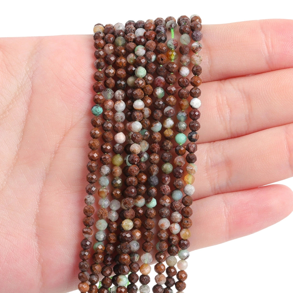 Natural chrysoprase micro faceted beads in 2mm, 3mm, 4mm. Also known as Australian jade, green stone spacer beads for delicate bracelets and DIY jewelry making