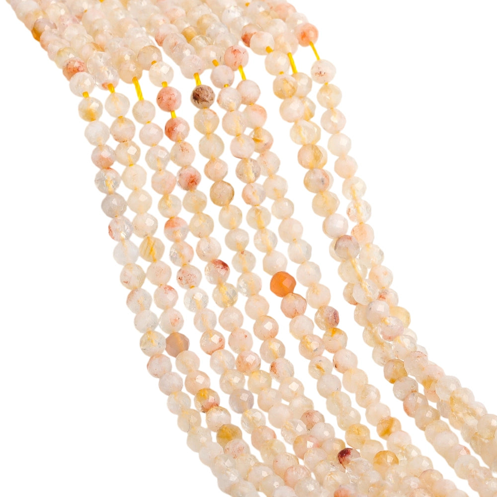 Natural citrine micro faceted beads in 2mm, 3mm, 4mm. Pale yellow stone spacer beads for delicate bracelets and DIY jewelry making